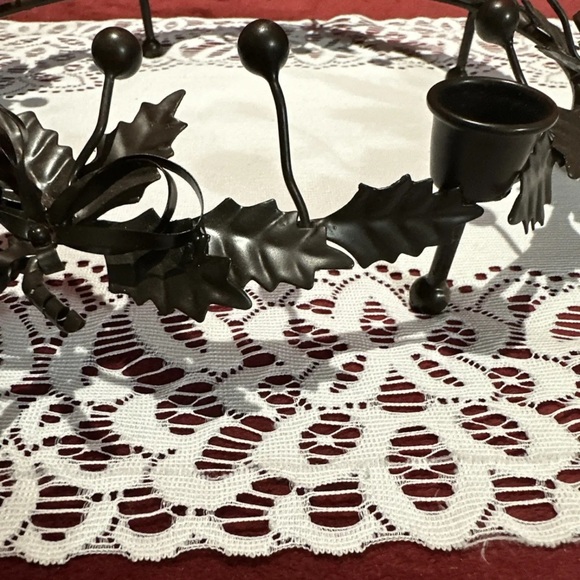 Vtg, Round Metal Advent Wreath. 4 Candlestick Holder, Bows,Holly,  Made In India - Picture 9 of 12